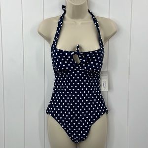 Peyton & Parker One Piece Swimsuit Polka Dot Navy Blue Medium Coverage XSmall